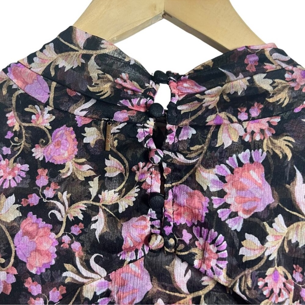 MISA Charlotta Black Pink Floral Print Long Sleeve Open Back Maxi Dress Size XL - Picture 9 of 12